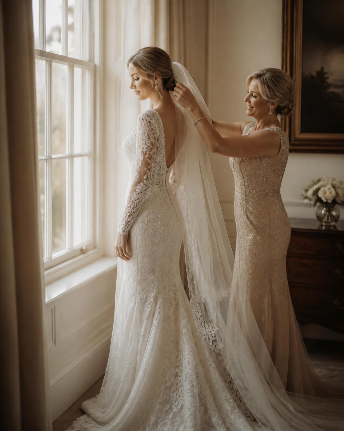 Bride embracing her mother in an emotional candid moment